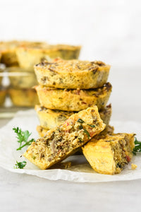 Quinoa scramble breakfast muffins are double protein loaded, make ahead, and vegetarian! Make these on meal prep Sunday and have portable breakfast for the week!