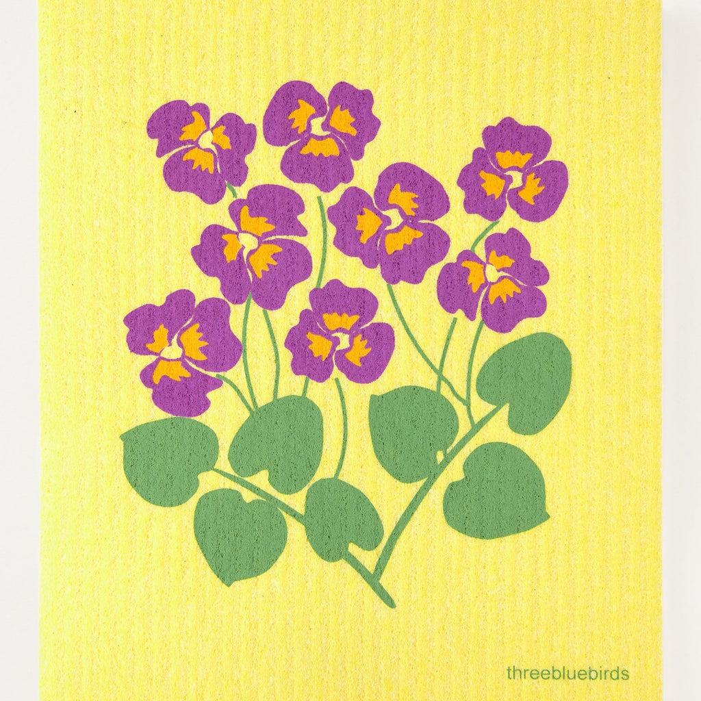 Pansies on Yellow Swedish Dishcloth - Connecticut Made!