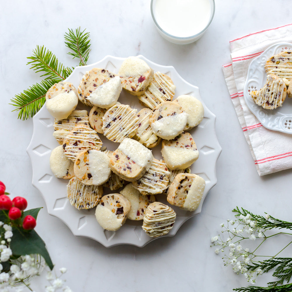 Cherry Pistachio and White Chocolate Shortbread Cookies