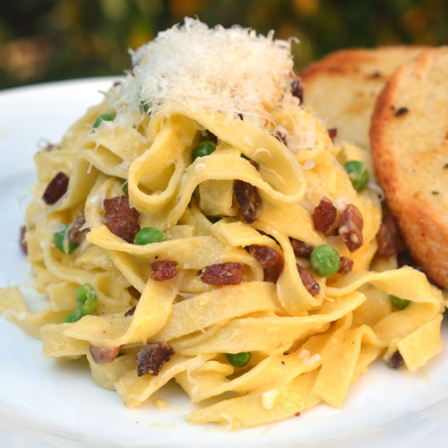 Smoked Sausage Carbonara on the Big Green Egg