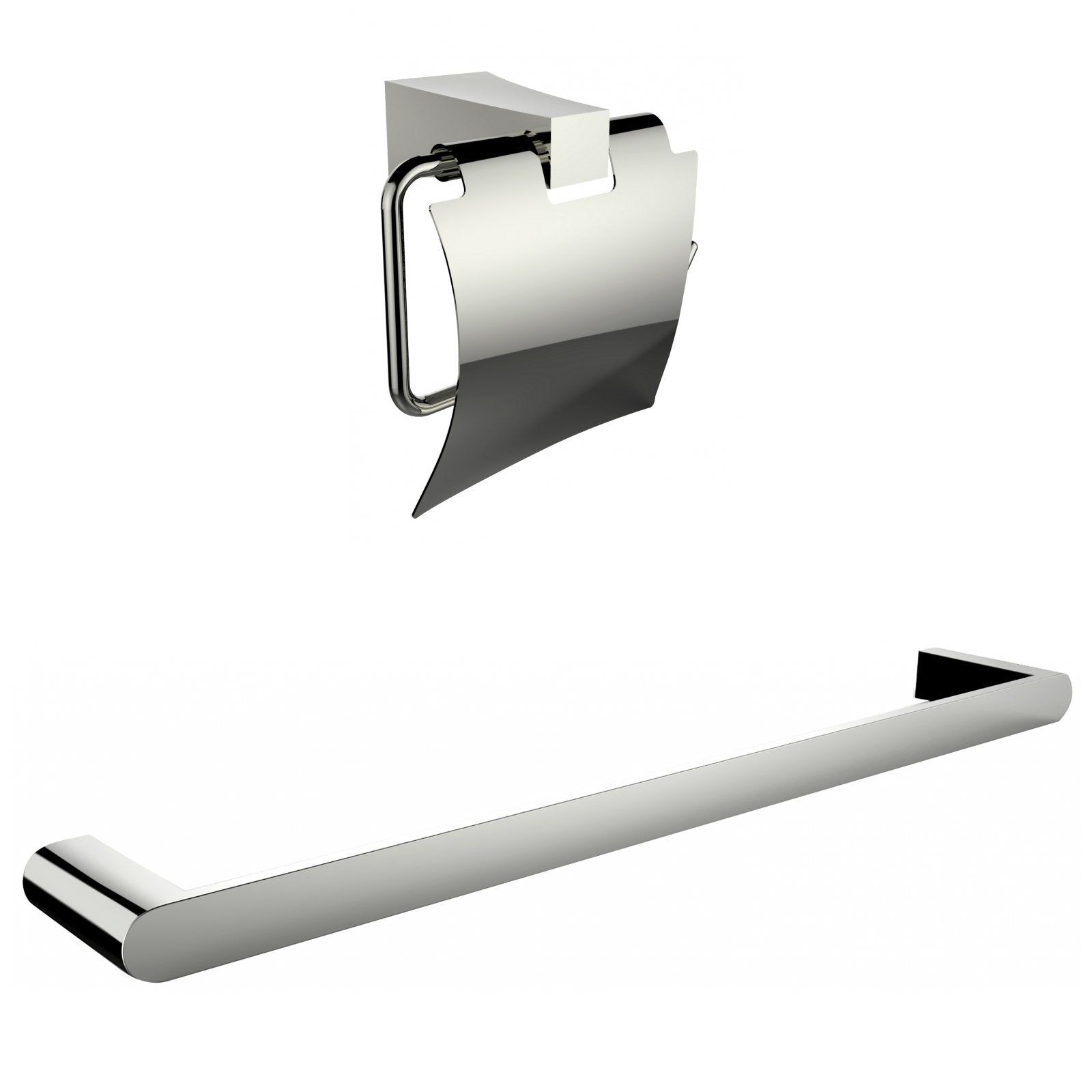 American Imaginations AI-13331 Chrome Plated Toilet Paper Holder With Single Rod Towel Rack Accessory Set