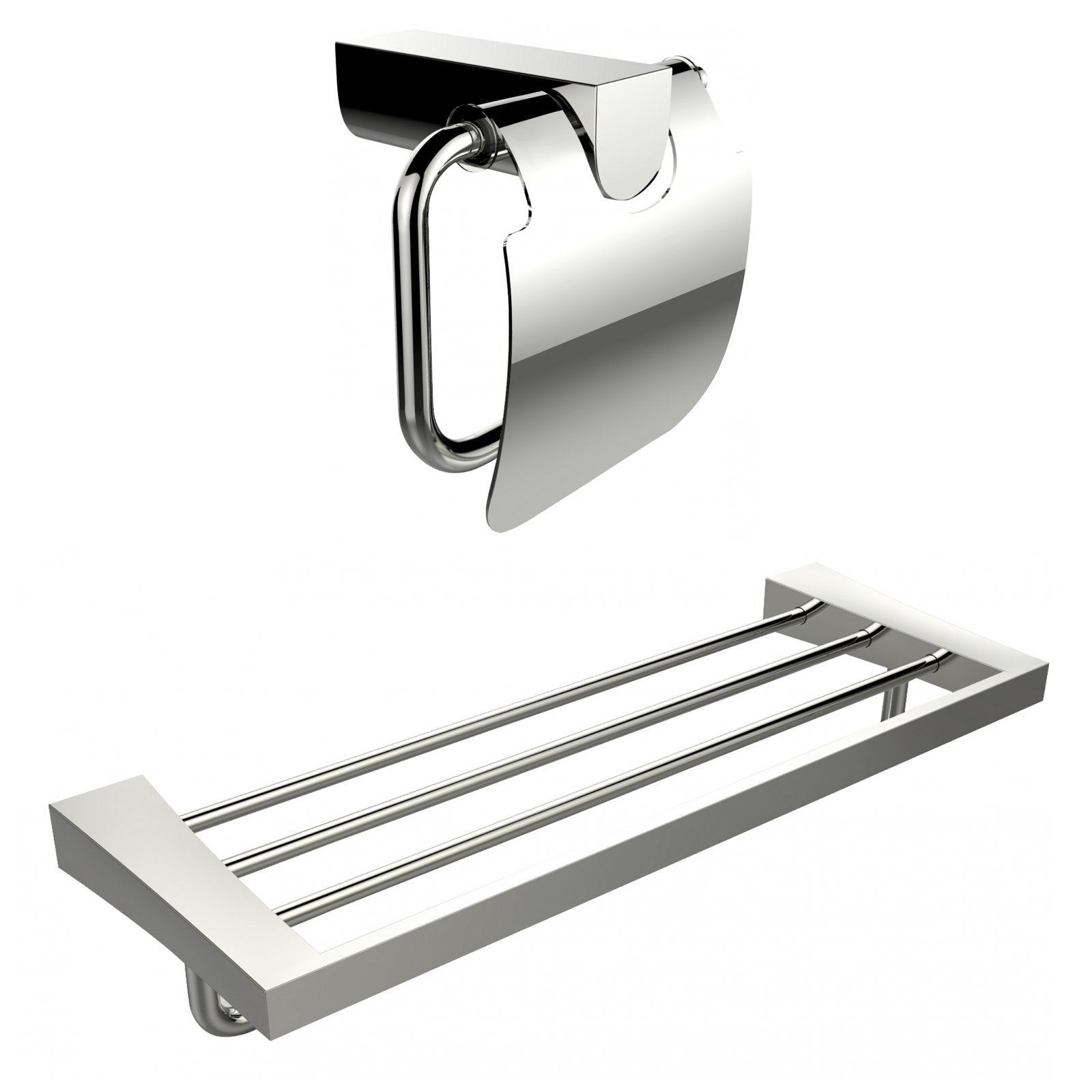 American Imaginations AI-13340 Chrome Plated Toilet Paper Holder With Multi-Rod Towel Rack Accessory Set