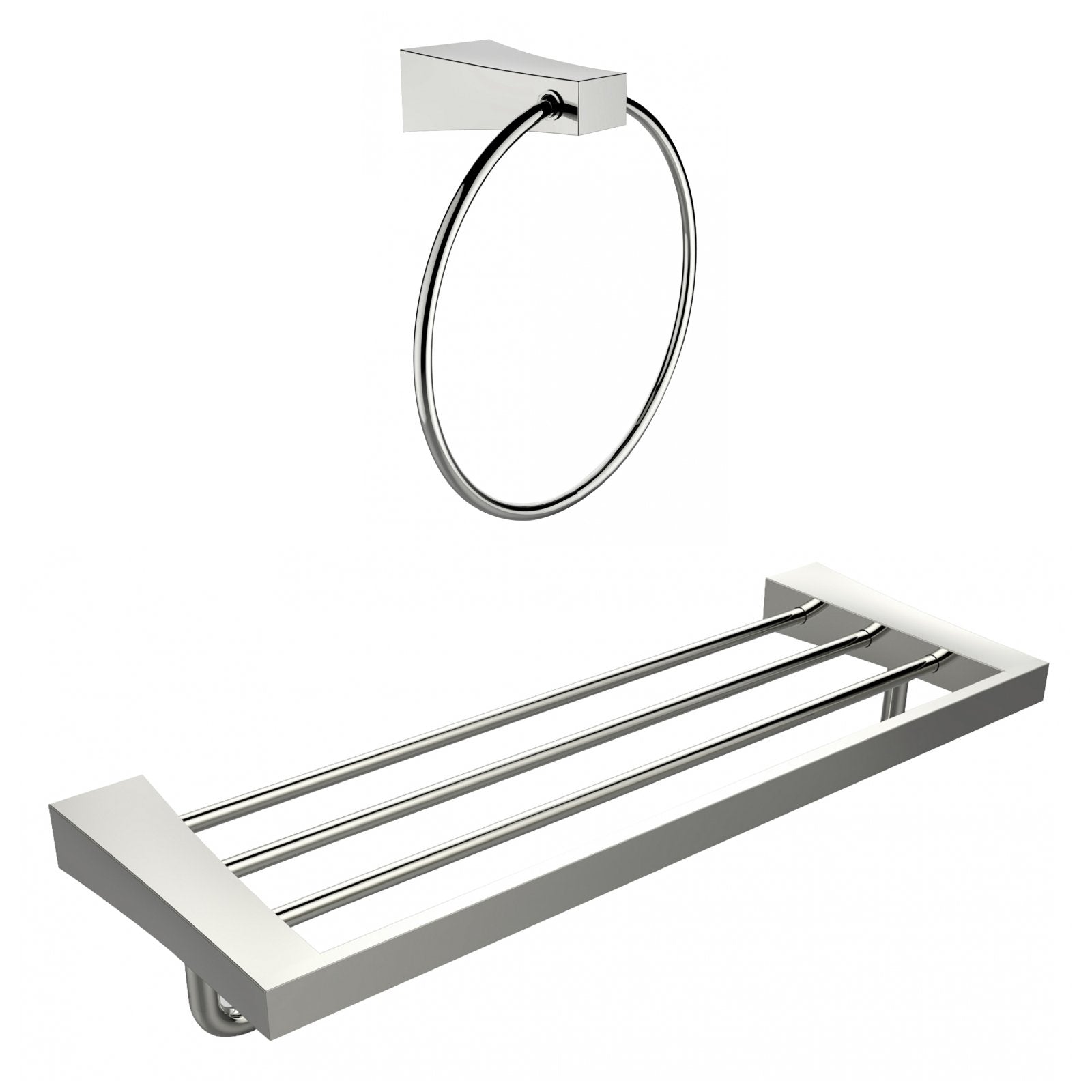 American Imaginations AI-13357 Chrome Plated Towel Ring With Multi-Rod Towel Rack Accessory Set
