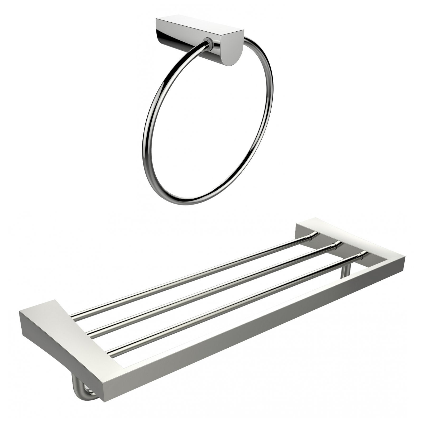 American Imaginations AI-13364 Chrome Plated Towel Ring With Multi-Rod Towel Rack Accessory Set