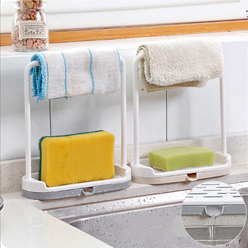 1pc Plastic Kitchen Sink Sponge Scrubbers Cleaning Brush Soap Towel Rack Holder Drainer (Random Color)