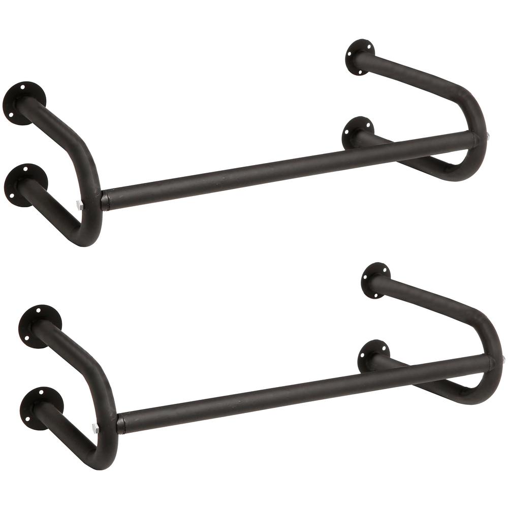 Set of 2 Black Metal Wall Mounted Bathroom Hanging Towel Bar, Bedroom Clothing Rod Rack