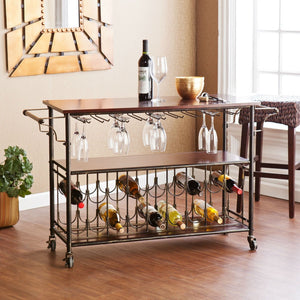 Wood Top Kitchen Island Wine Rack Cart with Storage Shelf