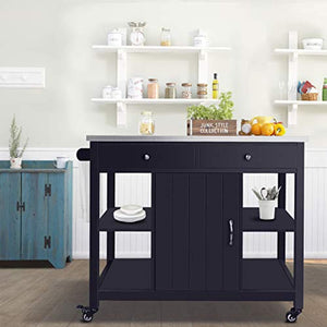 ChooChoo Kitchen Island Cart with Stainless Steel Top-Navy Blue