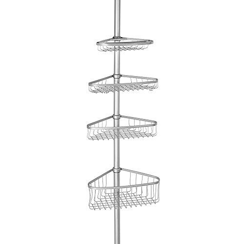 InterDesign York Constant Tension Corner Shower Caddy – Bathroom Storage Shelves for Shampoo, Conditioner, Soap and Razors, Silver