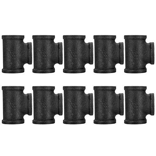 10 Pcs Of 1/2 Cast Iron Tees For Pipe Fitting Decoration, Abuff Black Tees Pipe Fittings Decor With Threaded Hole For Vintage Retro Steampunk Industrial Pipe, Furniture And Diy Decor
