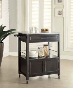 Black Cameron Kitchen Utility Cart with Granite Top