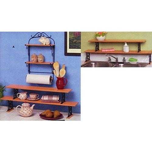 2 Tier Wood And Cast Iron Kitchen Shelves (Cast Iron In Hunter Green)