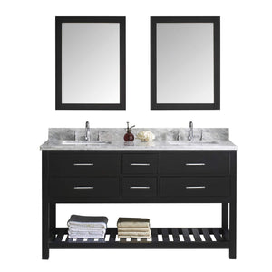 Virtu USA Caroline Estate 60 inch Double Sink Bathroom Vanity Set in Espresso w/Square Undermount Sink, Italian Carrara White Marble Countertop, No Faucet, 2 Mirrors - MD-2260-WMSQ-ES