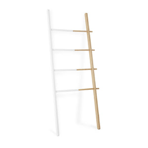 Umbra Hub Ladder - Adjustable Clothing Rack for Bedroom or Freestanding Towel Rack for Bathroom | Expands from 16 to 24 inches with 4 Notched Hooks, White/Natural