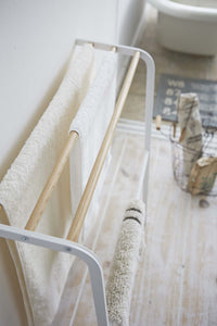 Stainless Steel & Wood Leaning Drying Towel Rack in White Finish