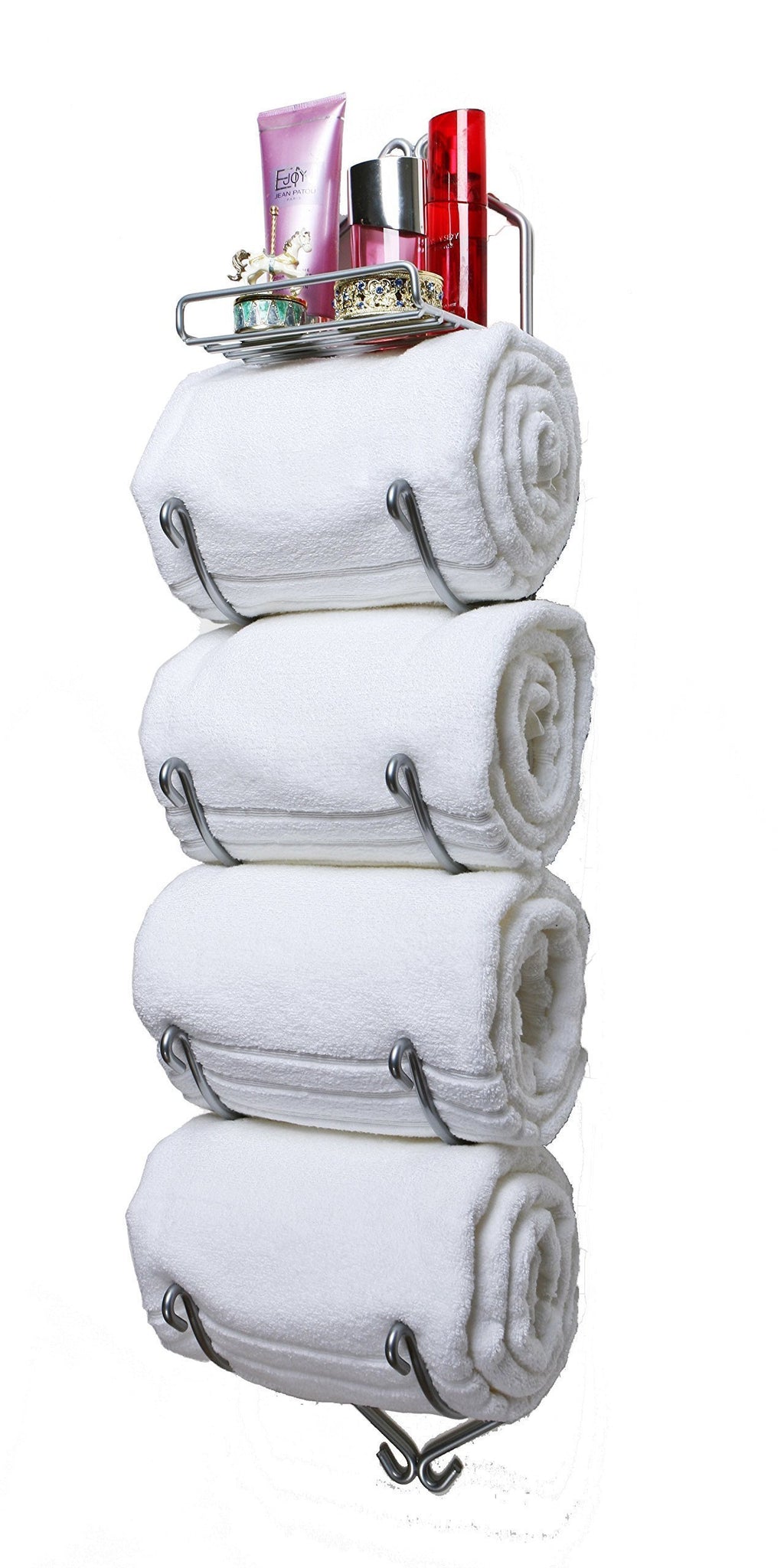 Sparkling Collectibles 38" Wall Mounted 4 Arm + Shelf Chrome Towel Rack ~ Towel Holder, Bathroom Towel, Bathroom Storage (Chrome, 4 Arm + Shelf) Made in the U.S.A