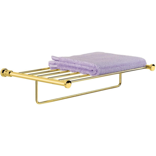 Ribbet Wall Mounted 20" Towel Rack Bath Storage Shelf With Towel Bar Rail, Brass