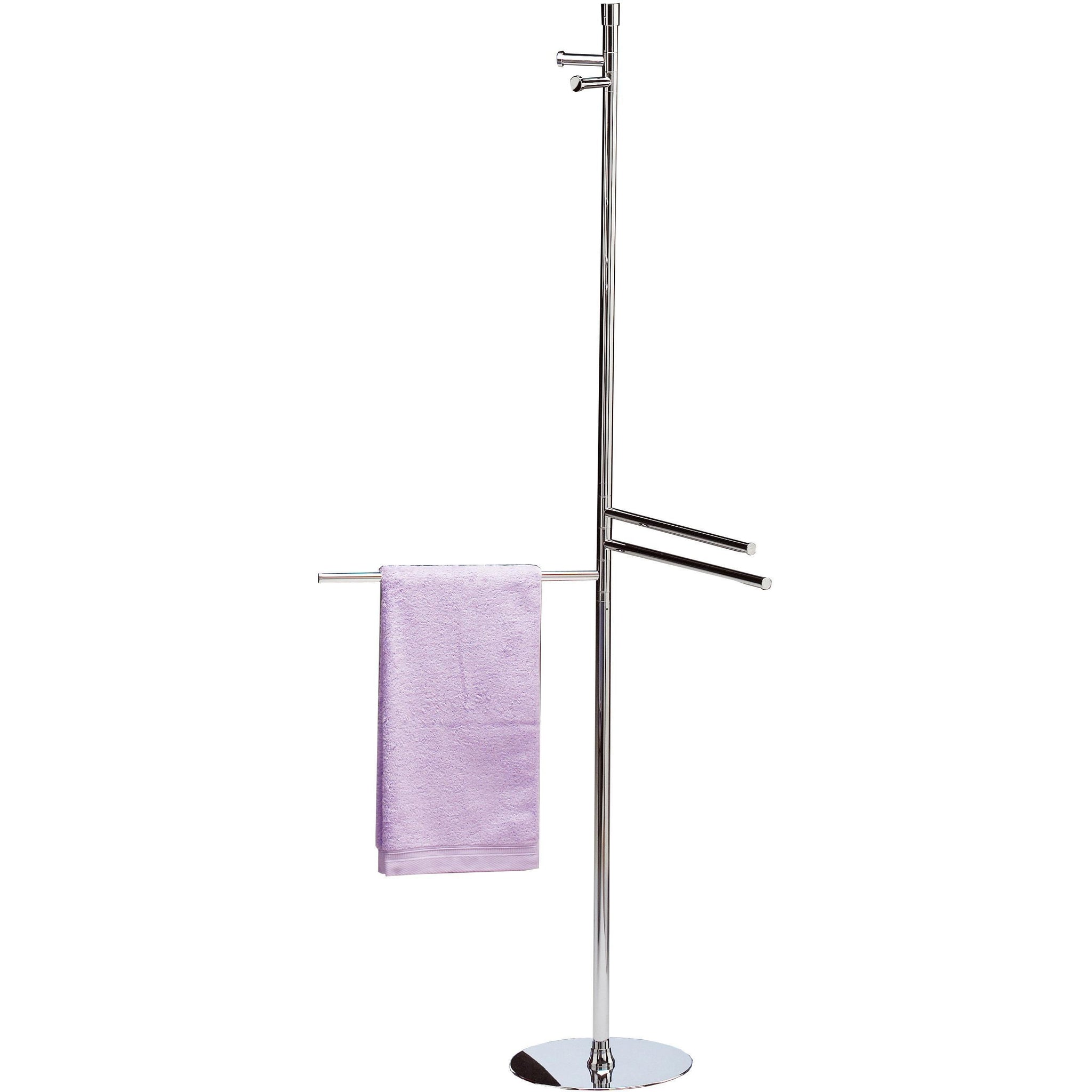 Floor Standing Coat Towel Rack 2-hook Stand Bar 3-tier Towel Bar, Brass