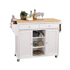 Kitchen Island In Natural And White - Rubber Wood, Mdf Natural And White