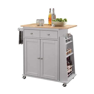 Kitchen Cart In Natural And Gray - Rubber Wood, Mdf Natural And Gray