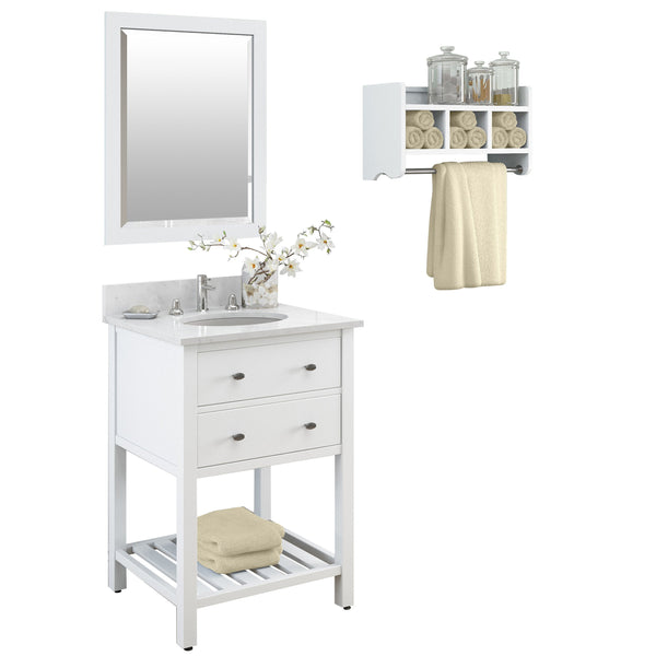 Lovington White Bath Vanity Set with Shelf/Mirror