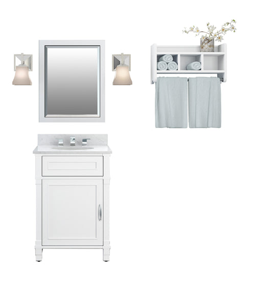 Rosedale White Bath Vanity Set with Shelf/Mirror