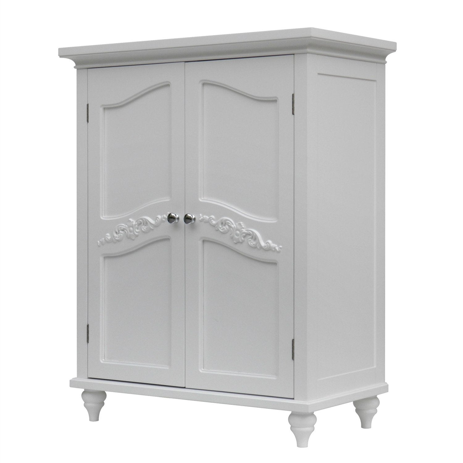 Bathroom Linen Storage Floor Cabinet with 2-Doors in Traditional White Wood Finish