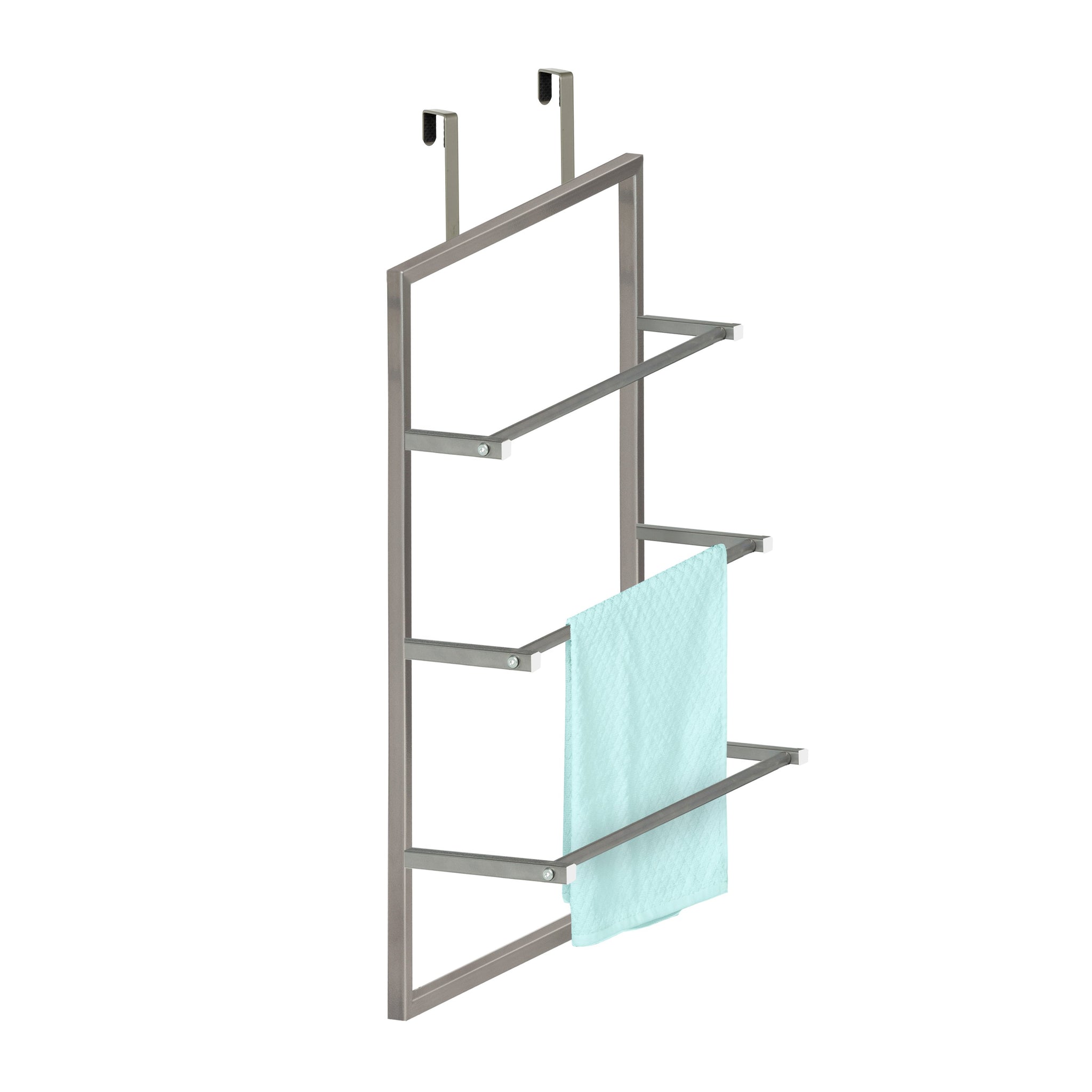 3-Tier Over-The-Door Steel Bathroom Towel Rack, Grey