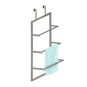 3-Tier Over-The-Door Steel Bathroom Towel Rack, Grey