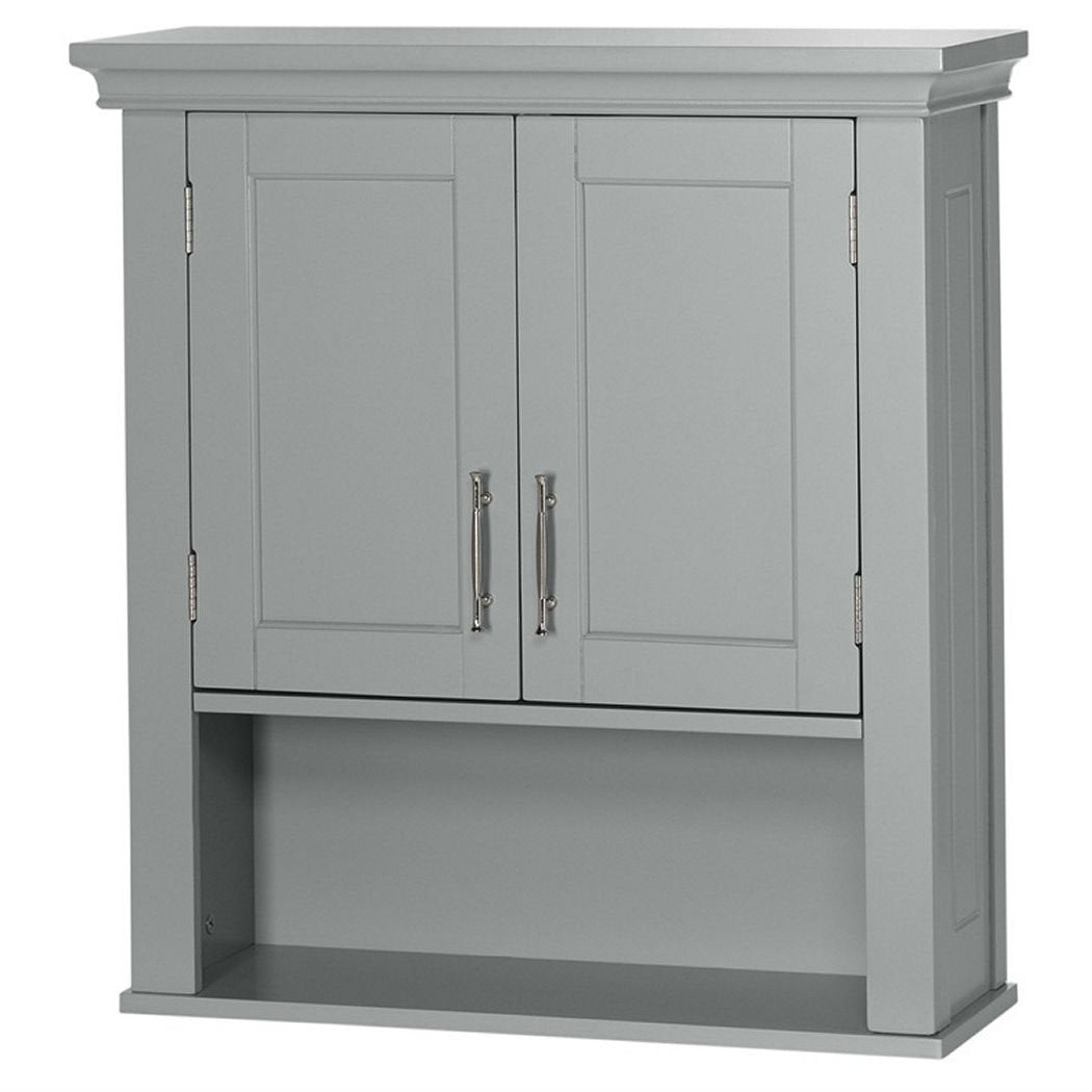 Grey Wood Bathroom Wall Mounted Storage Cabinet with Bottom Shelf
