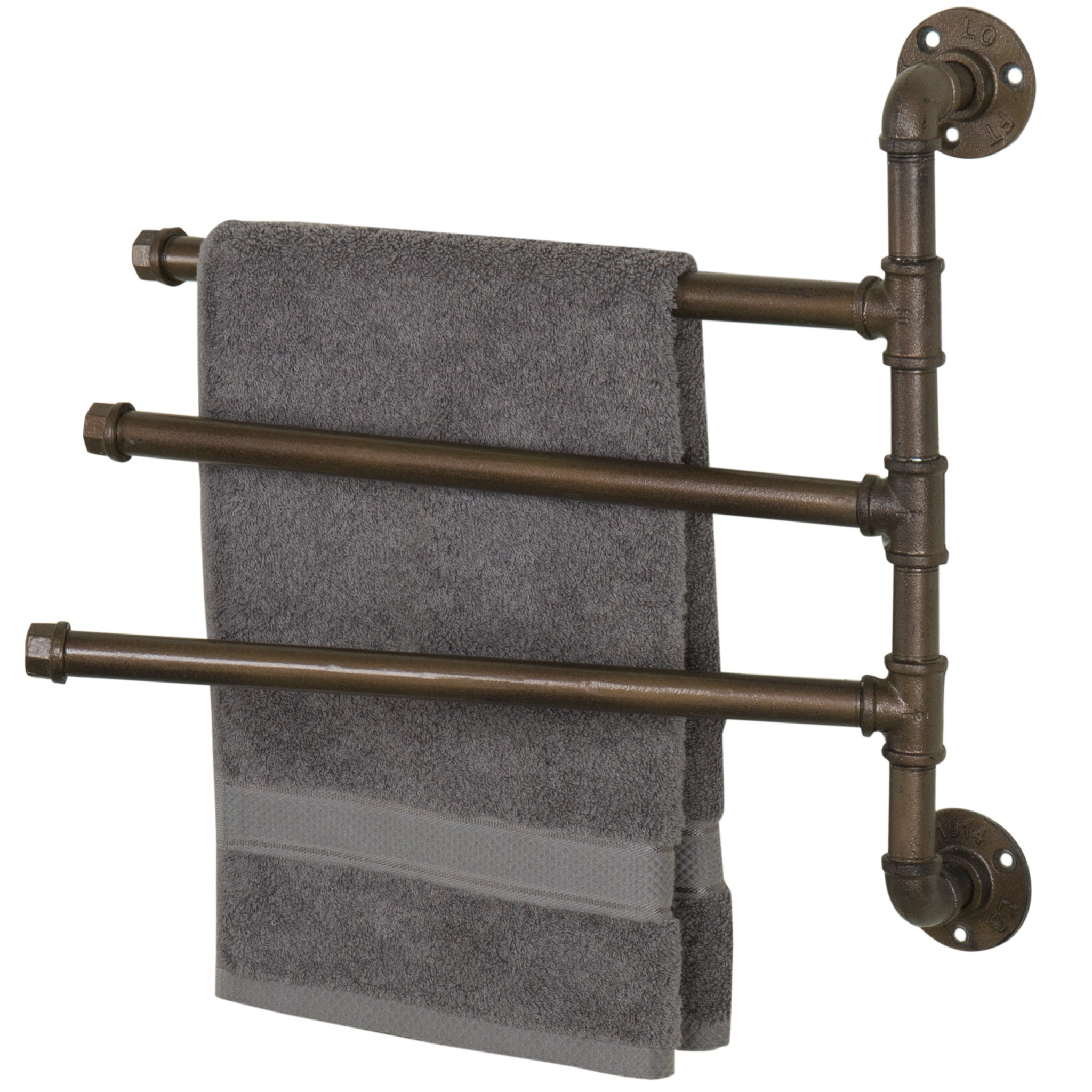 Industrial Pipe 3-Arm Swivel Towel Bar Rack