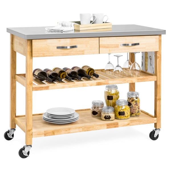 Kitchen Island Utility Cart w/ Stainless Steel Countertop