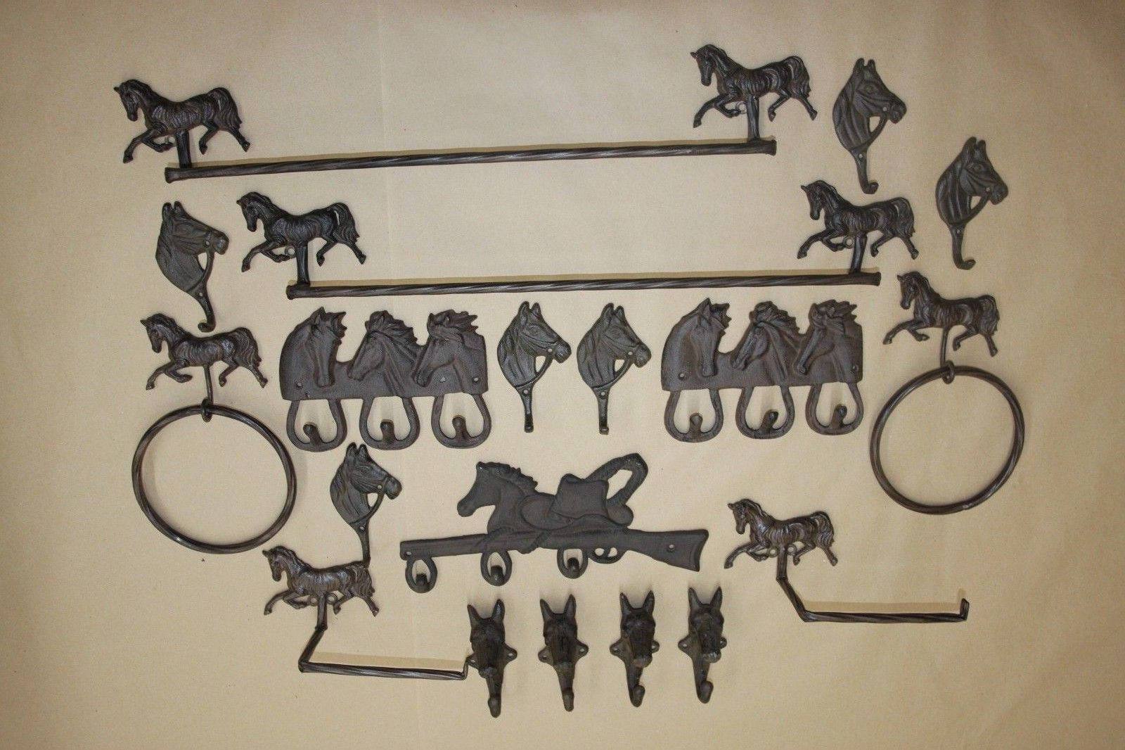 20) Georgetown Horse Theme Rustic Bath Accessories Collection, Cast Iron, 20 pieces, Free Ship