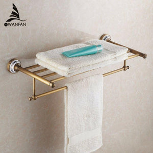 Arrival Antique Copper W/ Ceramic Towel Rod Rack Shelf Towel Rack Fashion Bathroom Accessories Luxury Bath Towel Hj1812