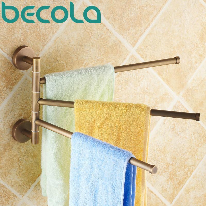 Antique Brass 360 Degree Rotation Towel Rack Three Layer Activities Towel Bar Bathroom Accessories B88013
