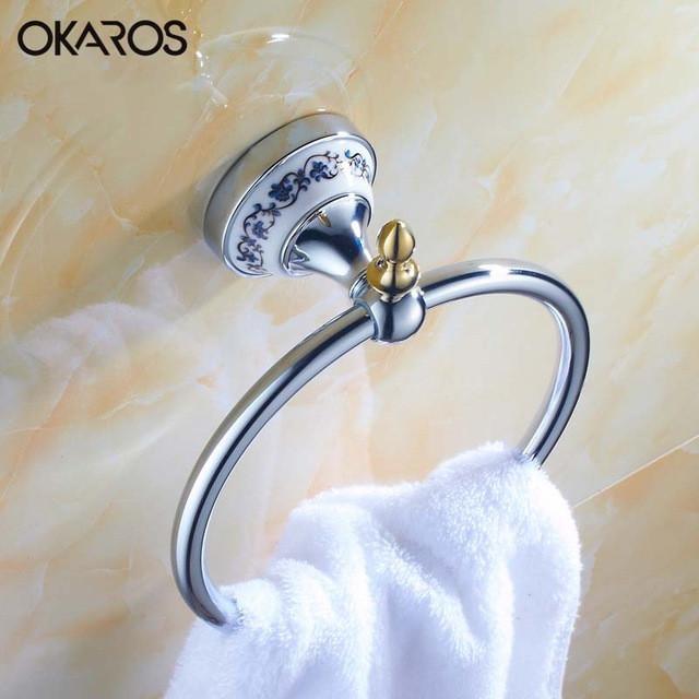 Bathroom Towel Ring Holder W/ Ceramic Decoration Towel Rack Towel Bar Stainless Steel Chrome/Golden Bathroom Accessories