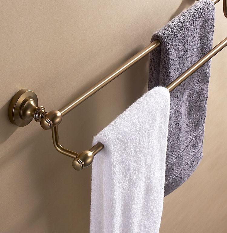 Double Tier Aluminum Bathroom Wall Towel Rack Holder Bath Storage Shelf Antique Brush Bronze Design Bathroom Accessories