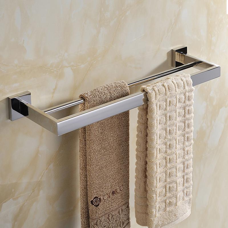 1 pcs Free Shipping SUS 304 Stainless Steel Double Towel Bar Square Towel Rack In The Bathroom Wall Mounted Towel Holder