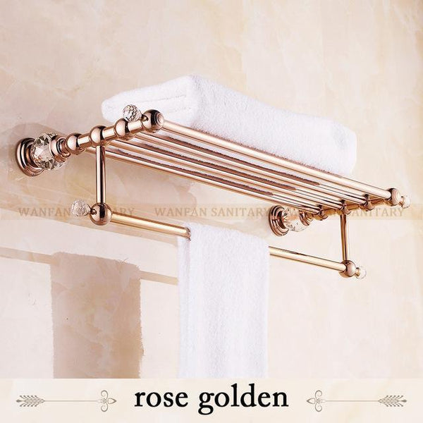 Bathroom Shelves Brass Crystal Towel Rack Gold Towel Shelf Wall Mounted Towel Holder Towel Hanger Bathroom Accessories Hk20