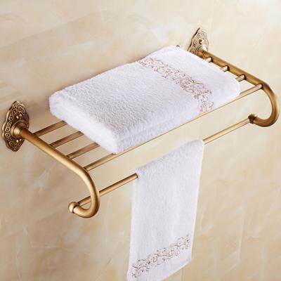 Classic Antique Brass Bath Towel Holder Wall Mounted Brass Bathroom Towel Rack Towel Shelf
