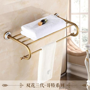 Brass Antique Artistic Towel Racktowel Shelf W/ Bartowel Holder Bathroom Accessories Wall Mounted