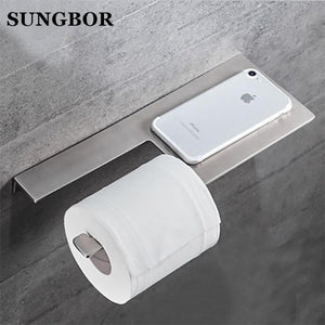304 Stainless Steel Bathroom Paper Roll Holder W/ Phone Shelf Toilet Paper Holder Tissue Box Bathroom Mobile Phone Towel Rack
