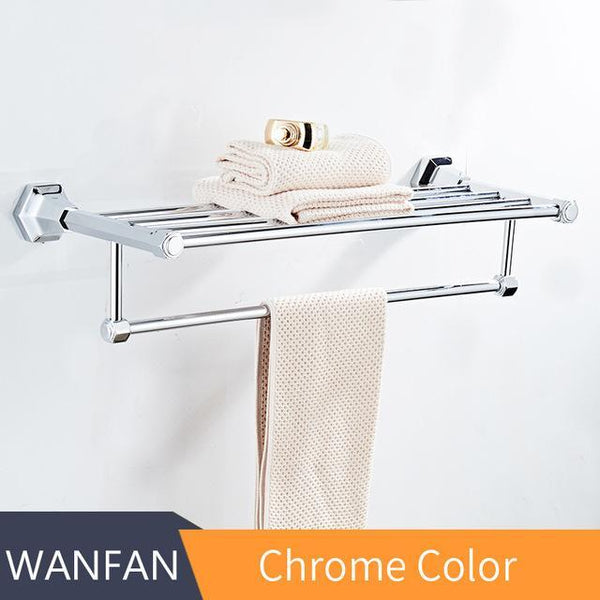 Bathroom Shelves High Quality Wall Mounted Black Chrome Finish Towel Rack Holder Hanger Bath Towel Clothes Storage Shelf 93012