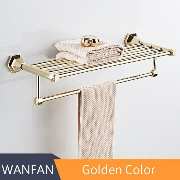 Bathroom Shelves High Quality Wall Mounted Black Chrome Finish Towel Rack Holder Hanger Bath Towel Clothes Storage Shelf 93012