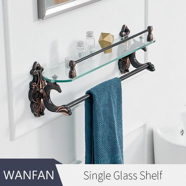 Bathroom Shelves Brass Shelves For Bathroom Tempered Glass Shelf Towel Rack Shower Wall Shelf Bathroom Accessories Wf88815