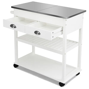 Stainless Steel Mobile Kitchen Trolley Cart With Drawers & Casters-White