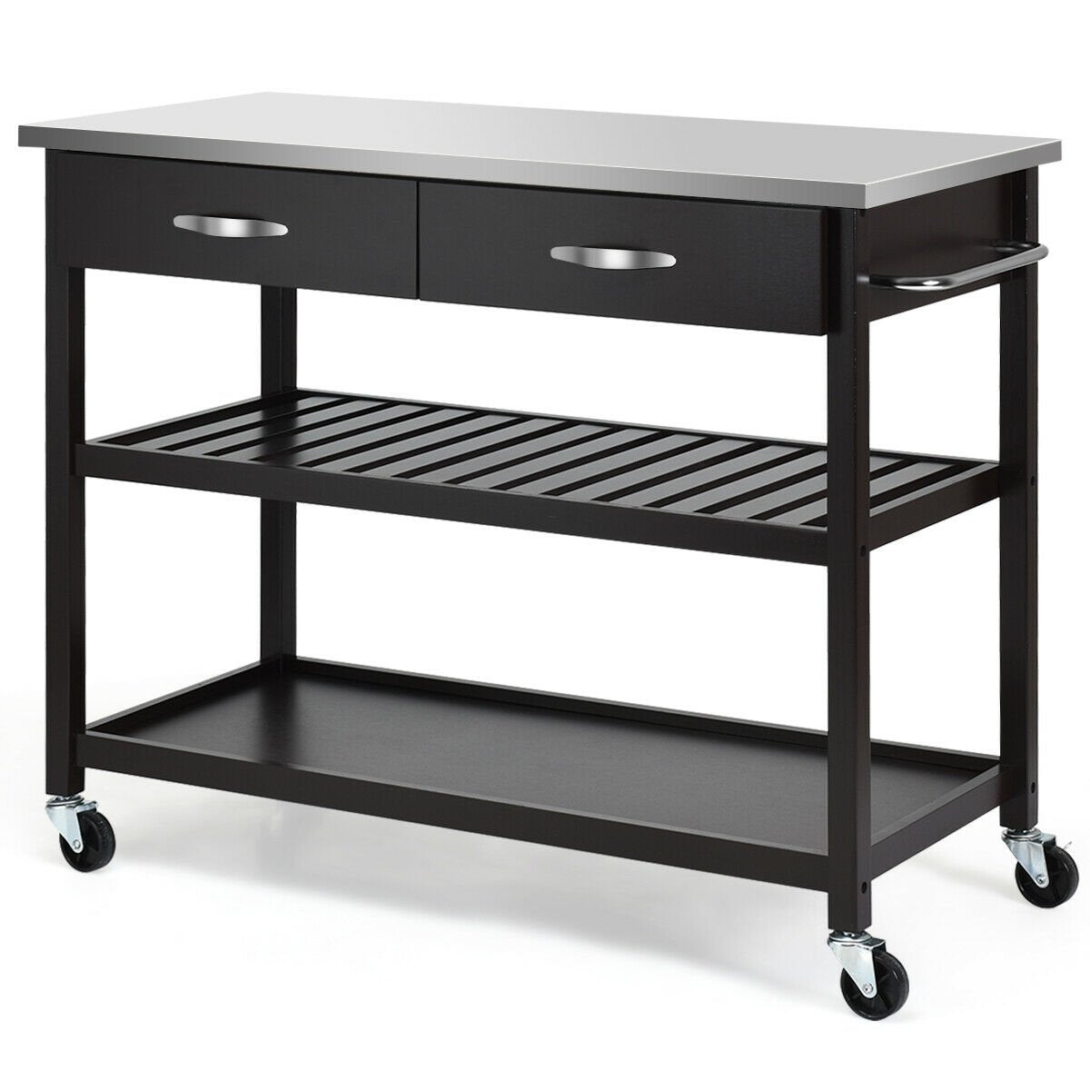 Stainless Steel Rolling Kitchen Island Trolley Cart-Brown